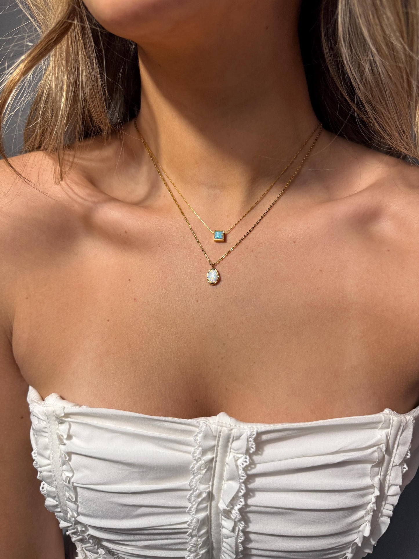 Dainty necklace, gold moonstone opal necklace, birthstone jewelry gift for her, gemstone necklace for women anniversary gift blue stone opal