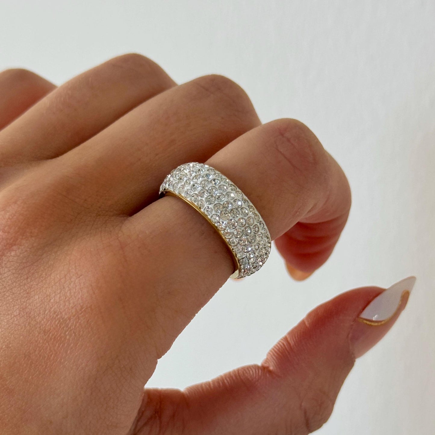 Stackable Pave Dome Ring, sparkle dome ring, chunky gold stacking ring, gold dome ring, thick statement ring, sparkly wide band dome ring