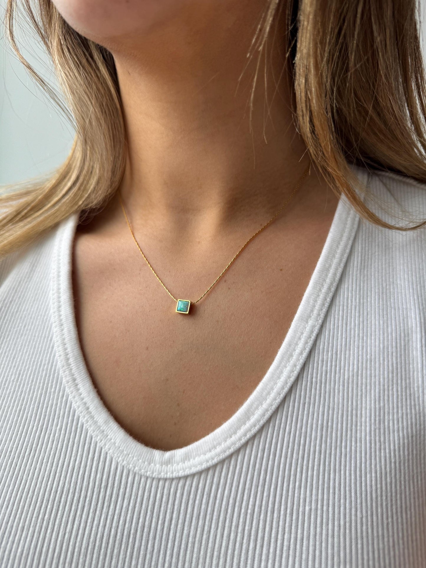 Dainty necklace, gold moonstone opal necklace, birthstone jewelry gift for her, gemstone necklace for women anniversary gift blue stone opal