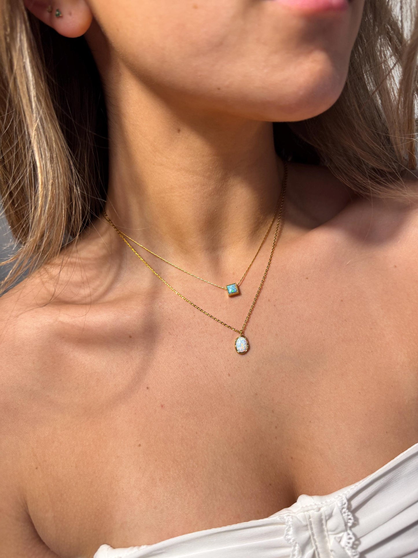 Dainty necklace, gold moonstone opal necklace, birthstone jewelry gift for her, gemstone necklace for women anniversary gift blue stone opal