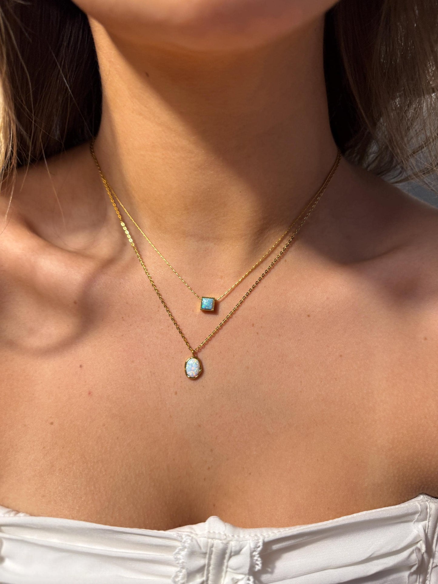 Dainty necklace, gold moonstone opal necklace, birthstone jewelry gift for her, gemstone necklace for women anniversary gift blue stone opal