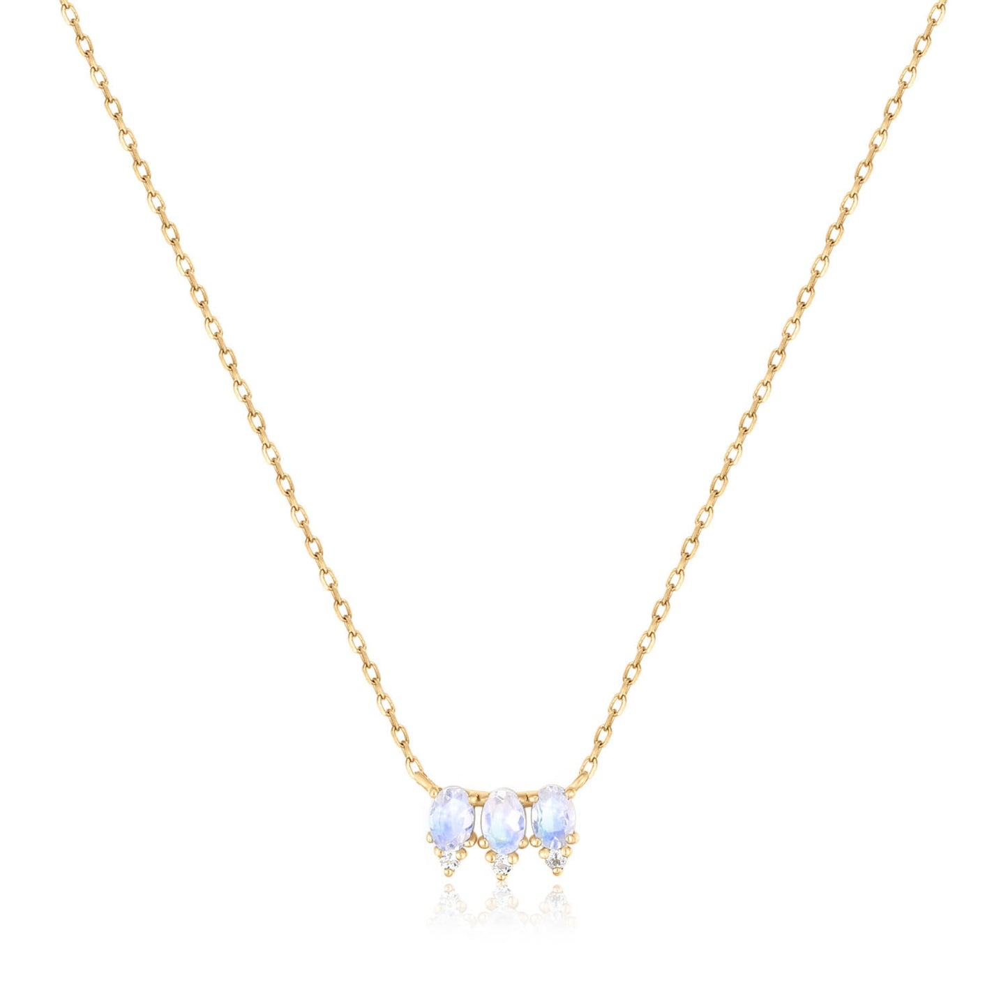 blue moonstone and white topaz solid 14k necklace 