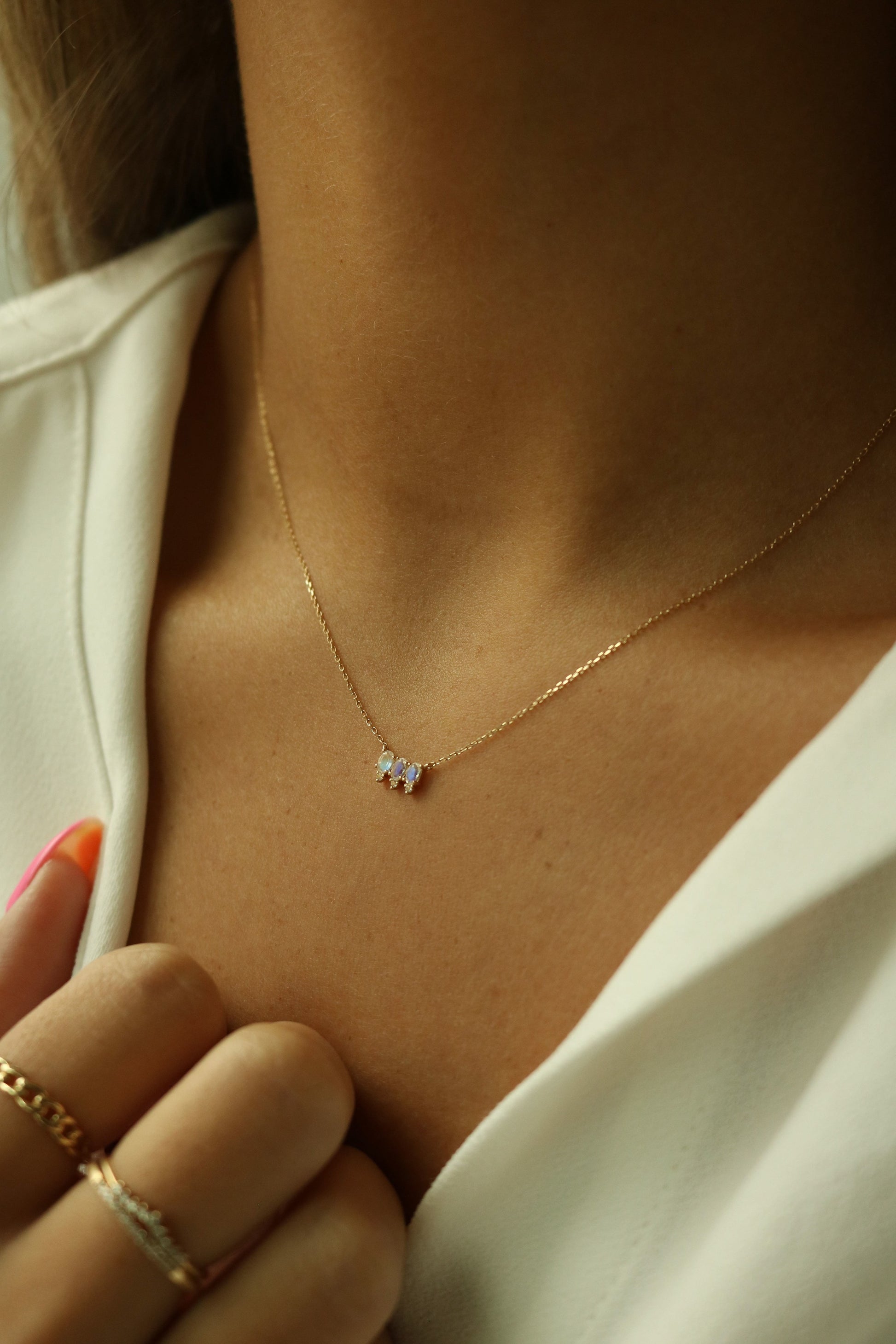 blue moonstone dainty pendant dainty minimal 14k solid gold necklace