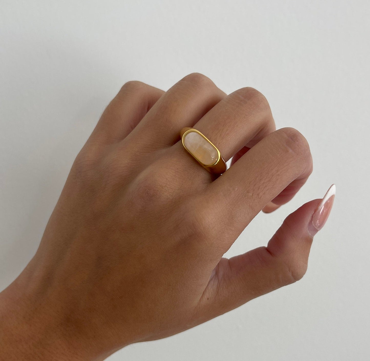 Gemstone ring, thin chunky gold ring, gold filled ring, natural gemstone ring, thick gold ring agate band, quartz, minimalist irregular ring