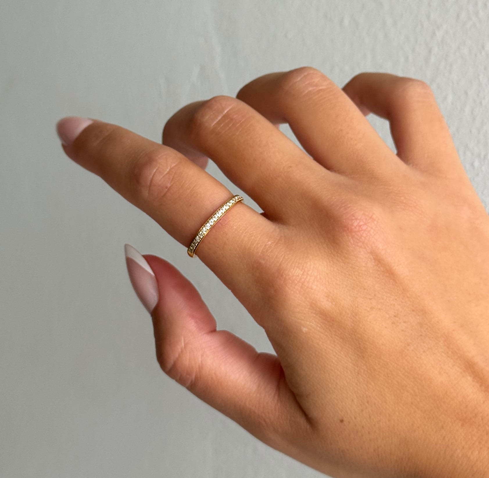 Thin dainty ring, thin gold ring, dainty gold band ring, stackable ring, minimalist ring, thin gold ring band women pave stone ring stacking