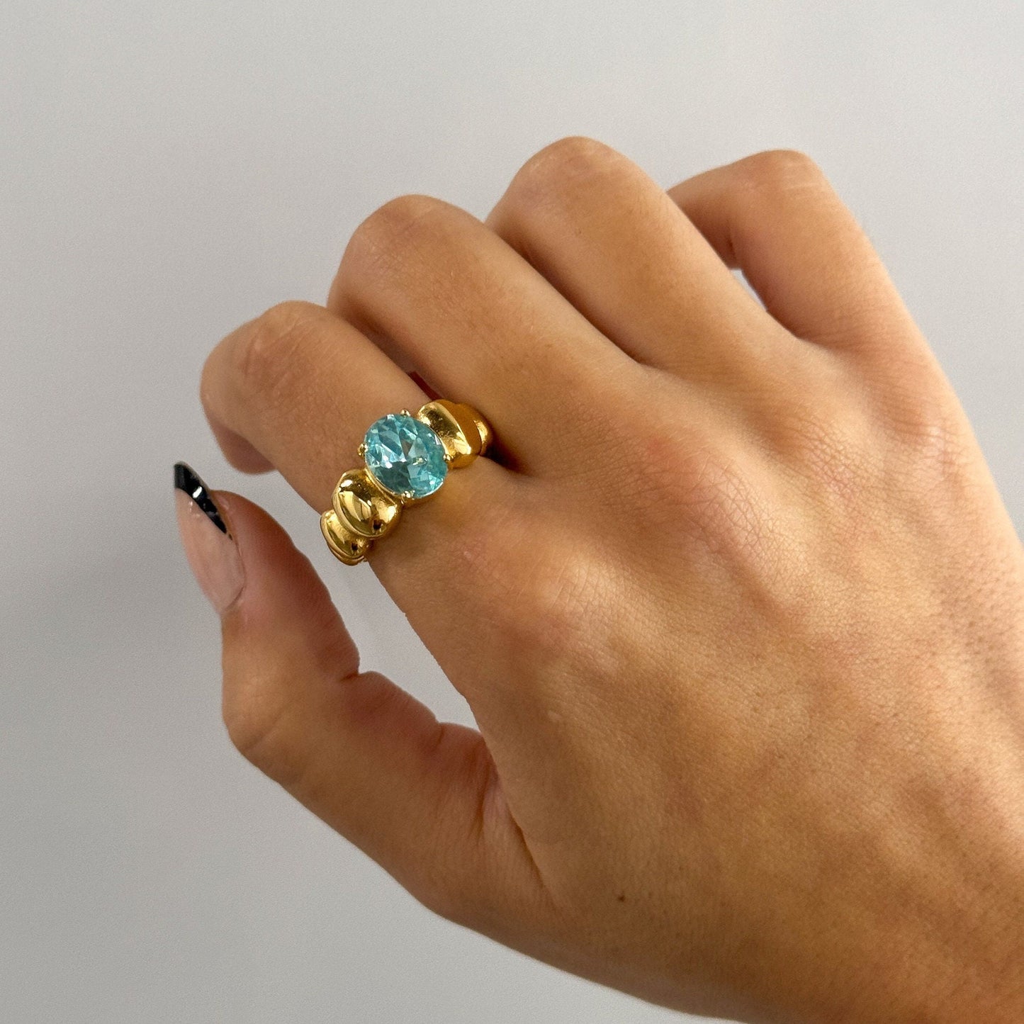 Gold ring blue topaz, gold minimal ring, turquiose chunky statement ring, gold filled ring, thick gold ring, sapphire birthstone ring, blue