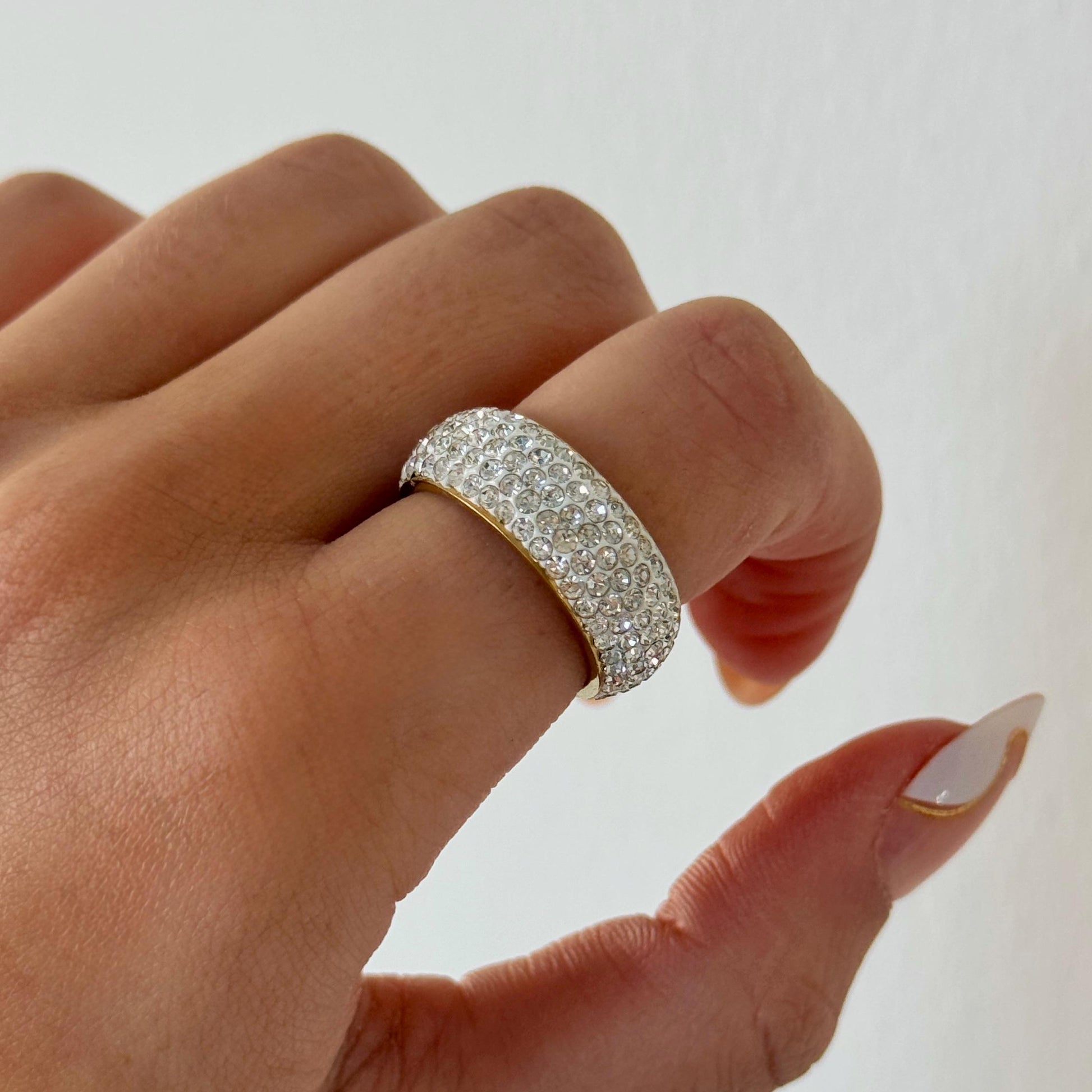 Stackable Pave Dome Ring, sparkle dome ring, chunky gold stacking ring, gold dome ring, thick statement ring, sparkly wide band dome ring