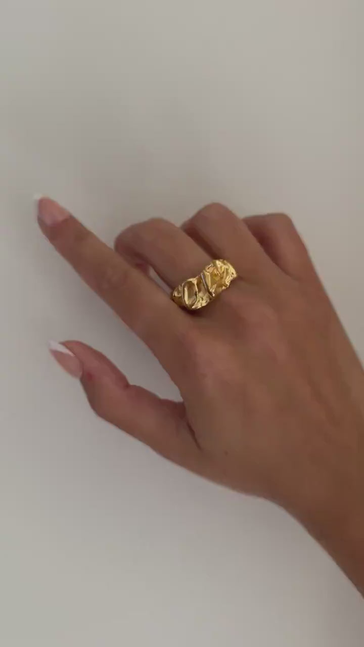 Gold ring statement rings, gold nugget ring, irregular gold ring chunky, hammered gold ring, statement ring thick gold ring bold ring women