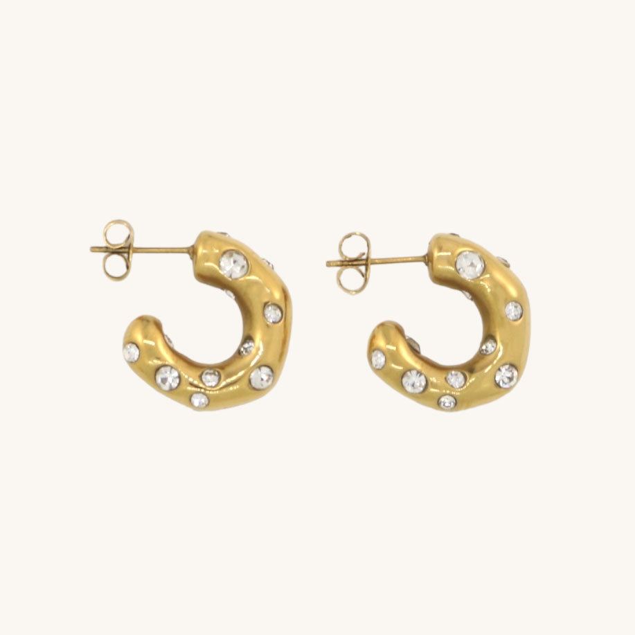 gold hoops studded, rhinestone hoops, irregular hoops