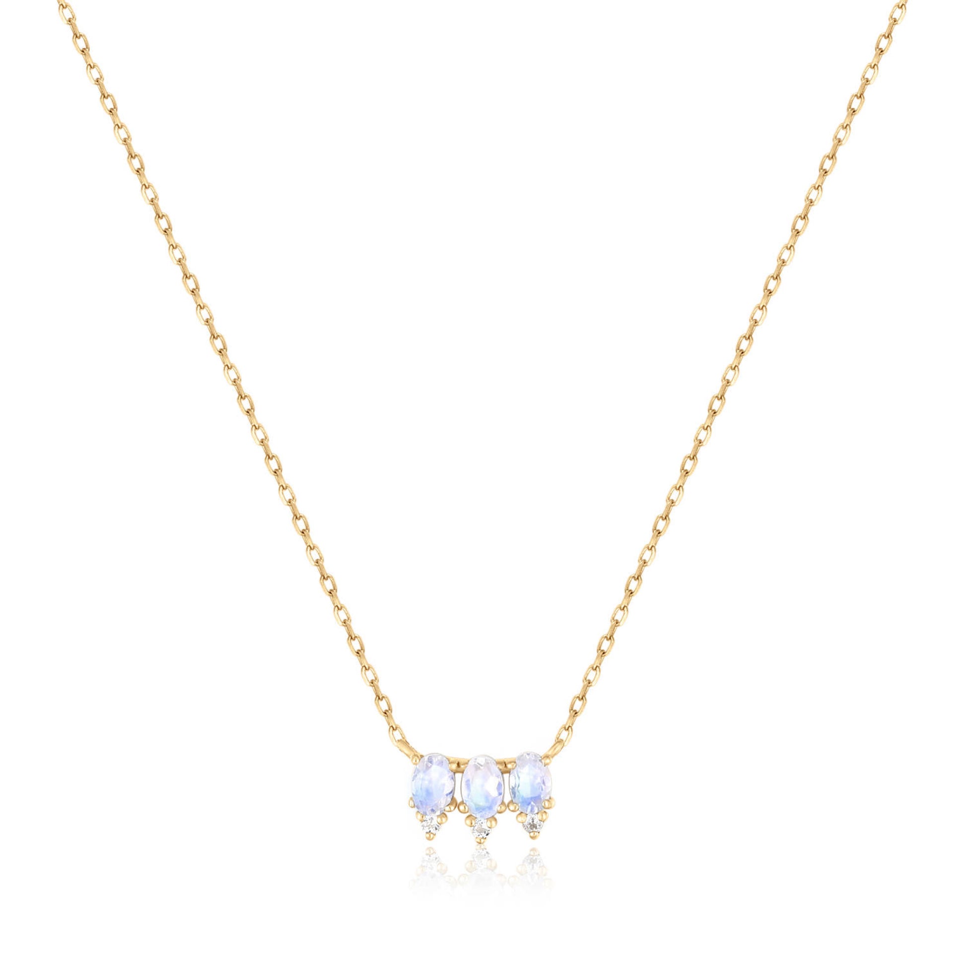 blue moonstone and white topaz solid 14k necklace 