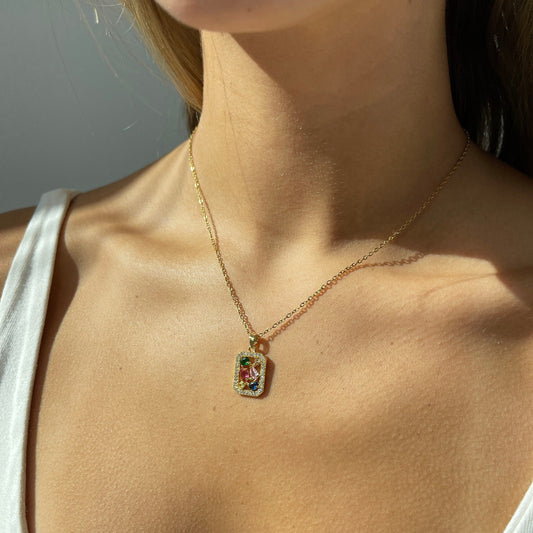 Irregular Gemstone Necklace, colorful stone necklace, minimalist square pendant, square gold pendant, pendant necklace layering, gemstone