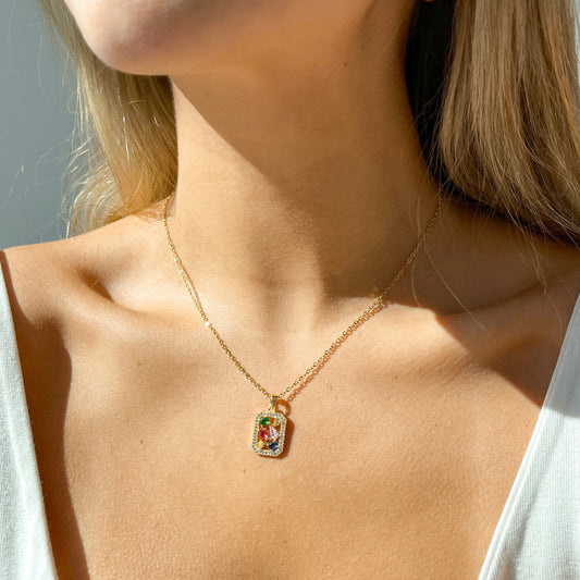 Irregular Gemstone Necklace, colorful stone necklace, minimalist square pendant, square gold pendant, pendant necklace layering, gemstone