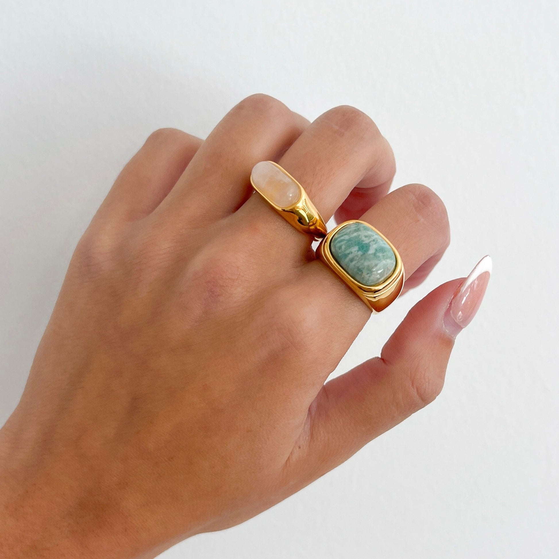 Gemstone ring, thin chunky gold ring, gold filled ring, natural gemstone ring, thick gold ring agate band, quartz, minimalist irregular ring