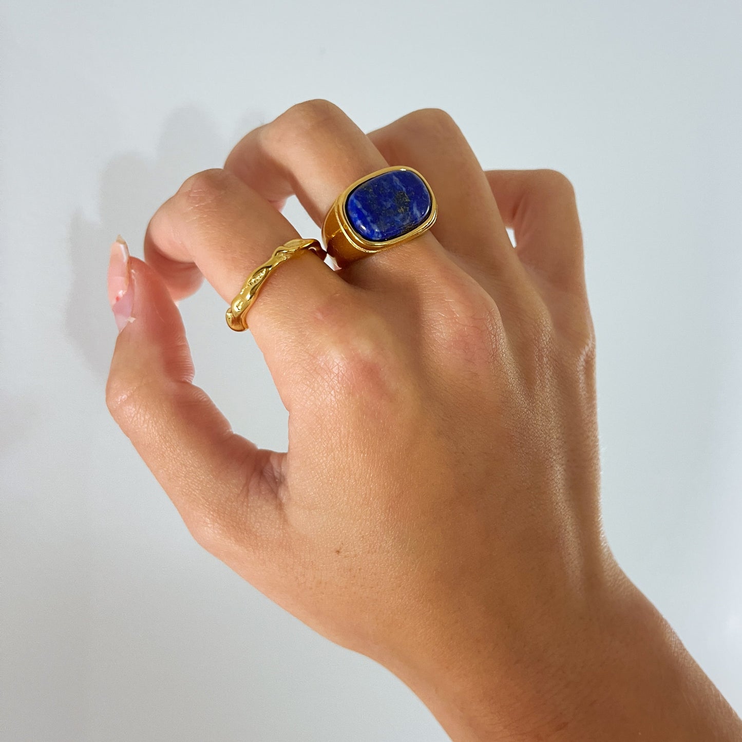 Gold Blue Gemstone Ring, chunky gold ring, statement rings gold, thick agate ring, gold filled ring, chunky gold band agate, minimalist ring